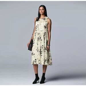 Womens Simply Vera by Vera Wang Abstract Camo Semi-Sheer Sleeveless Dress Sz XS